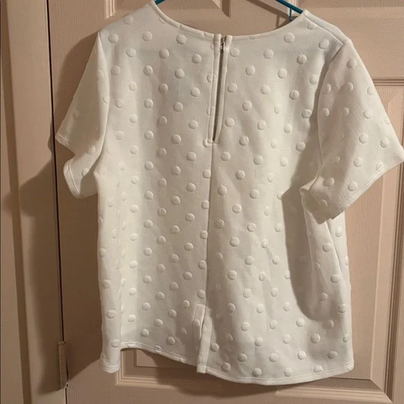 W5 White Polka Dot Textured Short Sleeve Top - Picture 2 of 2